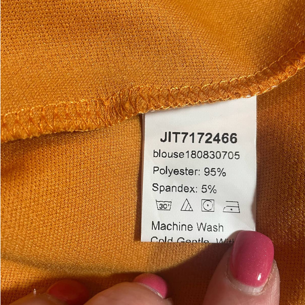 Shein Top Women Size 6 Orange Crew Neck Long Sleeve Tiered Belted Pullover - Picture 9 of 11